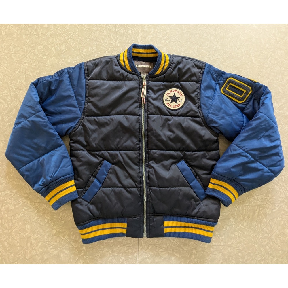 Converse All Star Kids Puffer Varsity Jacket Navy Blue Yellow Size 12-13 YRS